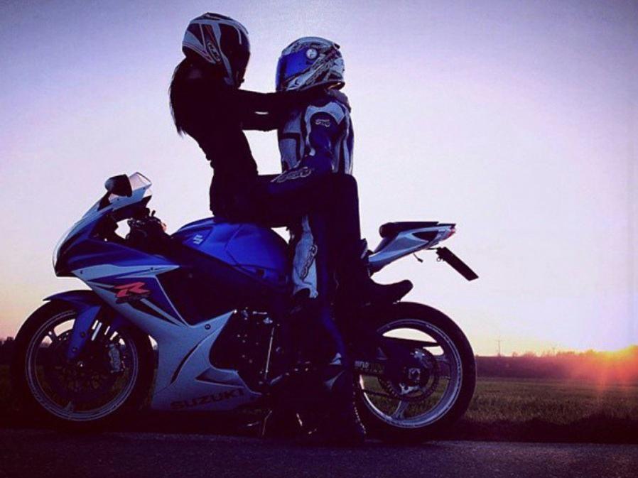 Happy Couples Ride Motorcycles
